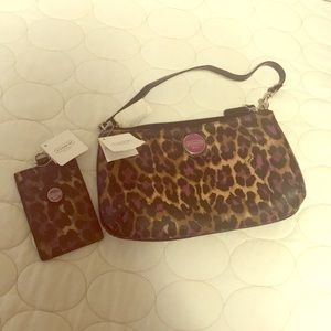 Violet & Leopard Coach mini purse, with lanyard ID